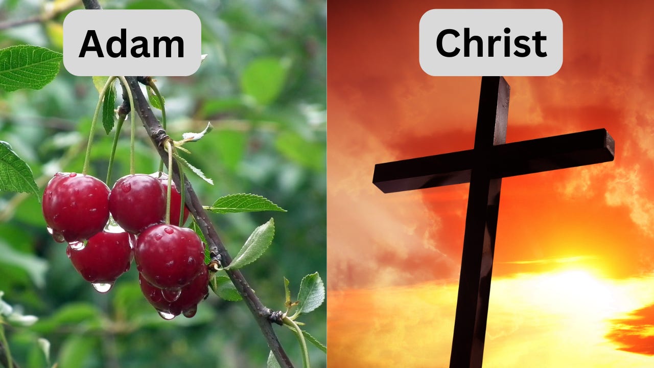 Fruit next to a cross. 