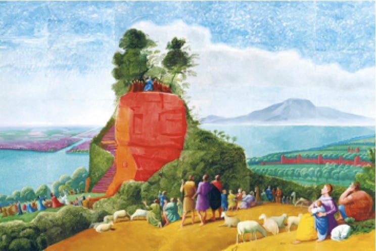 “A Bigger Message” by renowned contemporary artist, David Hockney, is a re-imagined rendering of the original Claude Lorrain’s 17th C. painting entitled, "Sermon on the Mount" 