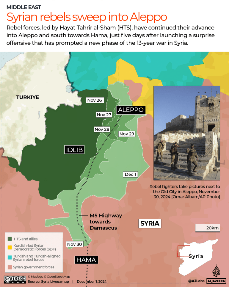 INTERACTIVE-Syrian rebels sweep into Aleppo - Dec 1, 2024 map -1733065535