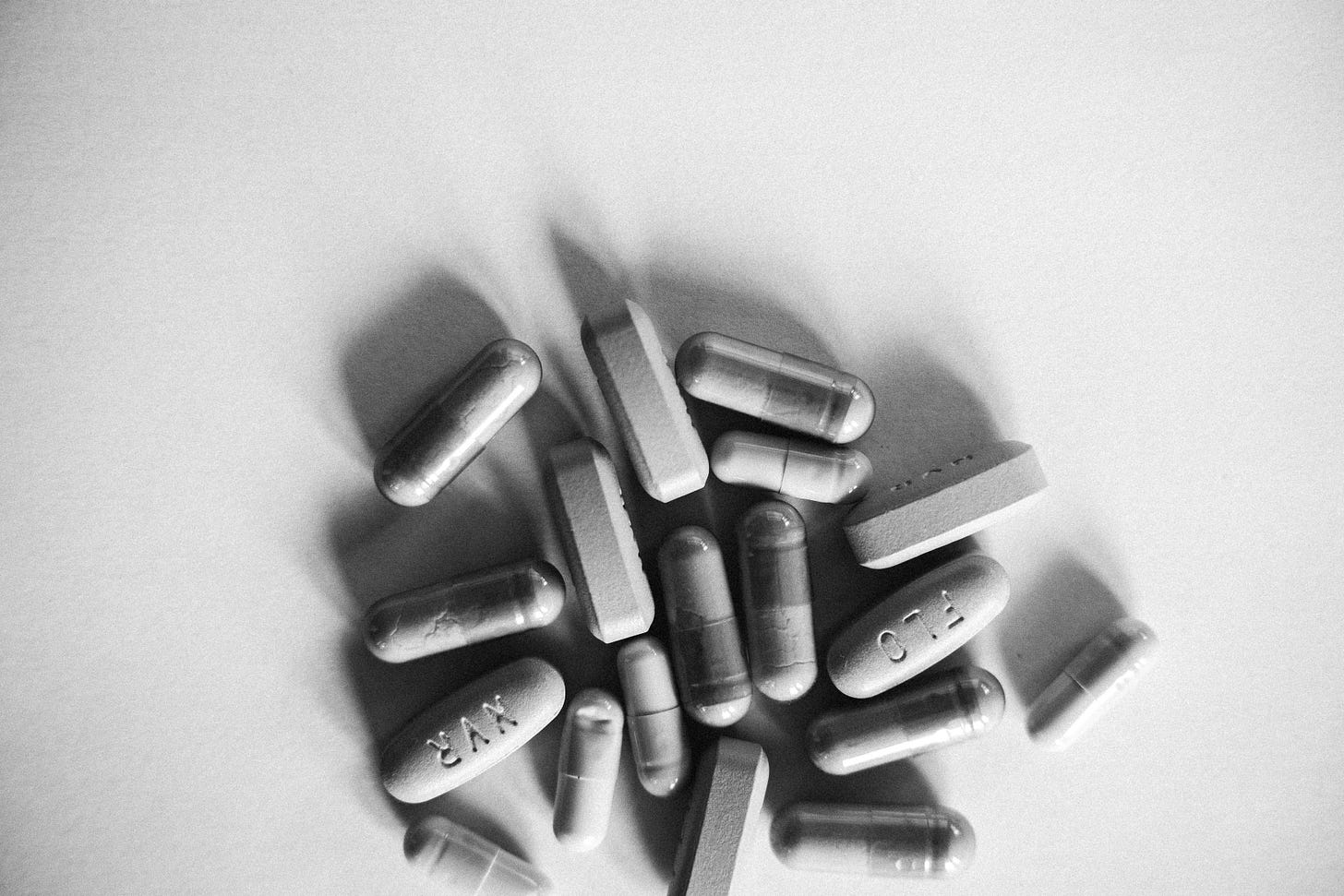 A Grayscale Photo of Medication Pills