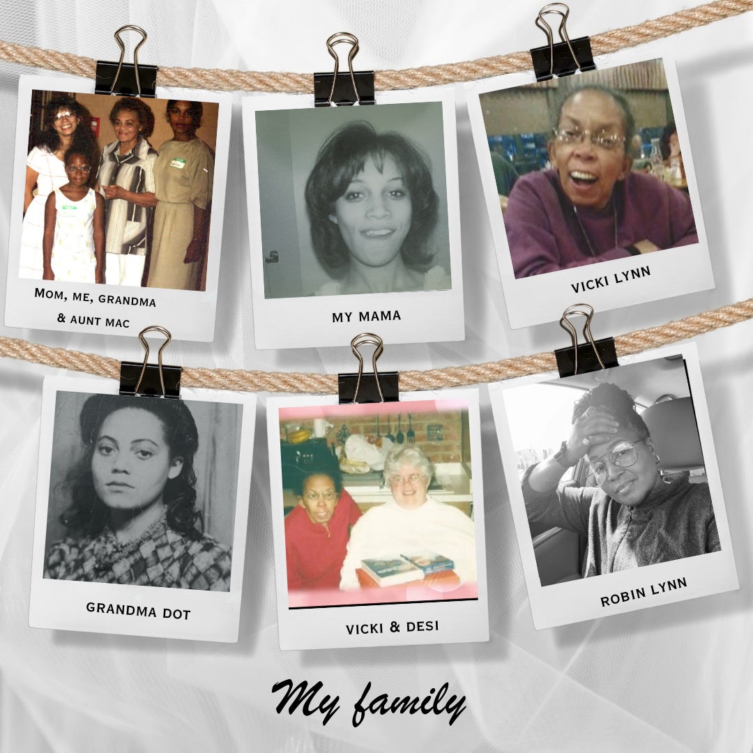 A photo collage of family images that shows my Grandmother, My Mom, My Aunts and my Aunt's best friend.