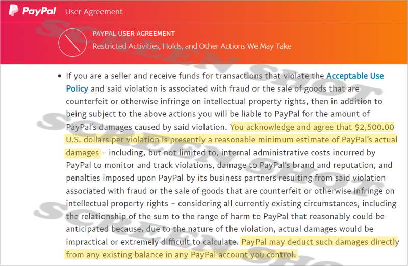 PayPal User Agreement Partial Screenshot