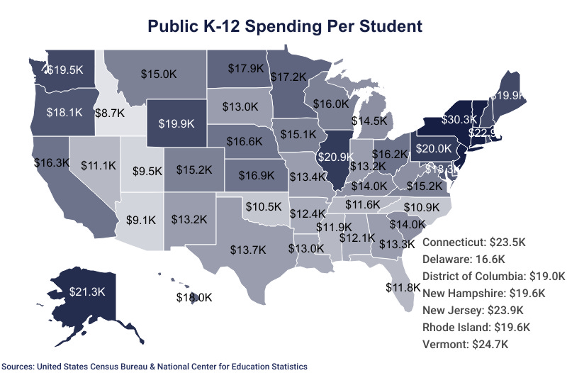 National Map: Public K-12 Spending Per Student, by state