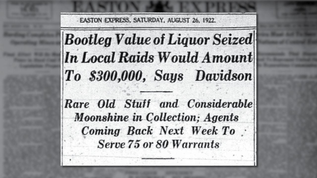 Easton was a bootlegging town during Prohibition. This huge federal raid  (briefly) dried it out. - lehighvalleylive.com
