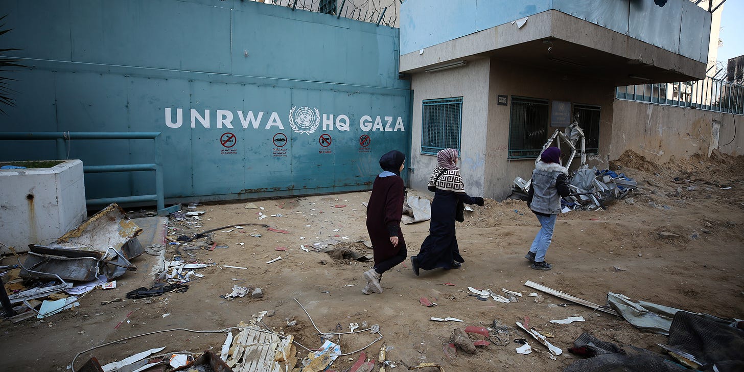 GAZA CITY, GAZA - FEBRUARY 21: A view of the destruction as a result of Israeli attacks at the UNRWA headquarters, which provides assistance to millions of Palestinians and is affiliated with the United Nations in Gaza City, Gaza on February 21, 2024. (Photo by Dawoud Abo Alkas/Anadolu via Getty Images)