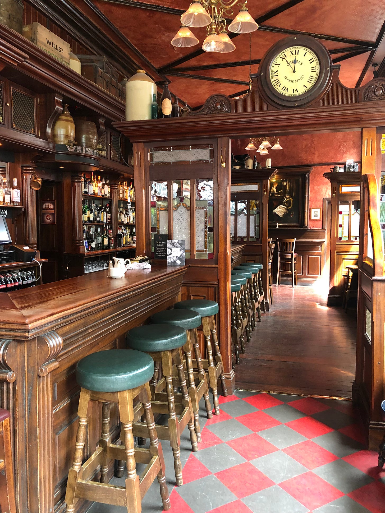 Interior of an old pub in Dublin at midday.