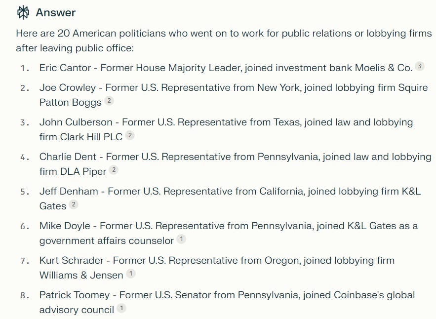 Politicians who have joined lobbying or PR firms