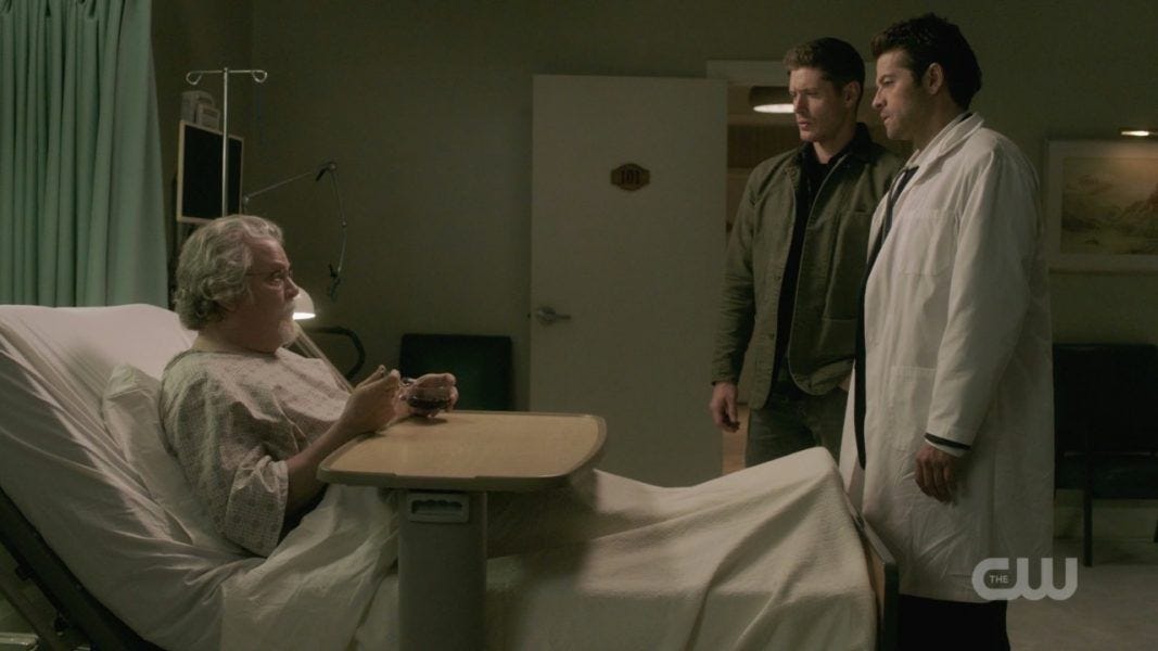 cas dean winchester with donatello in hospital spn 1412