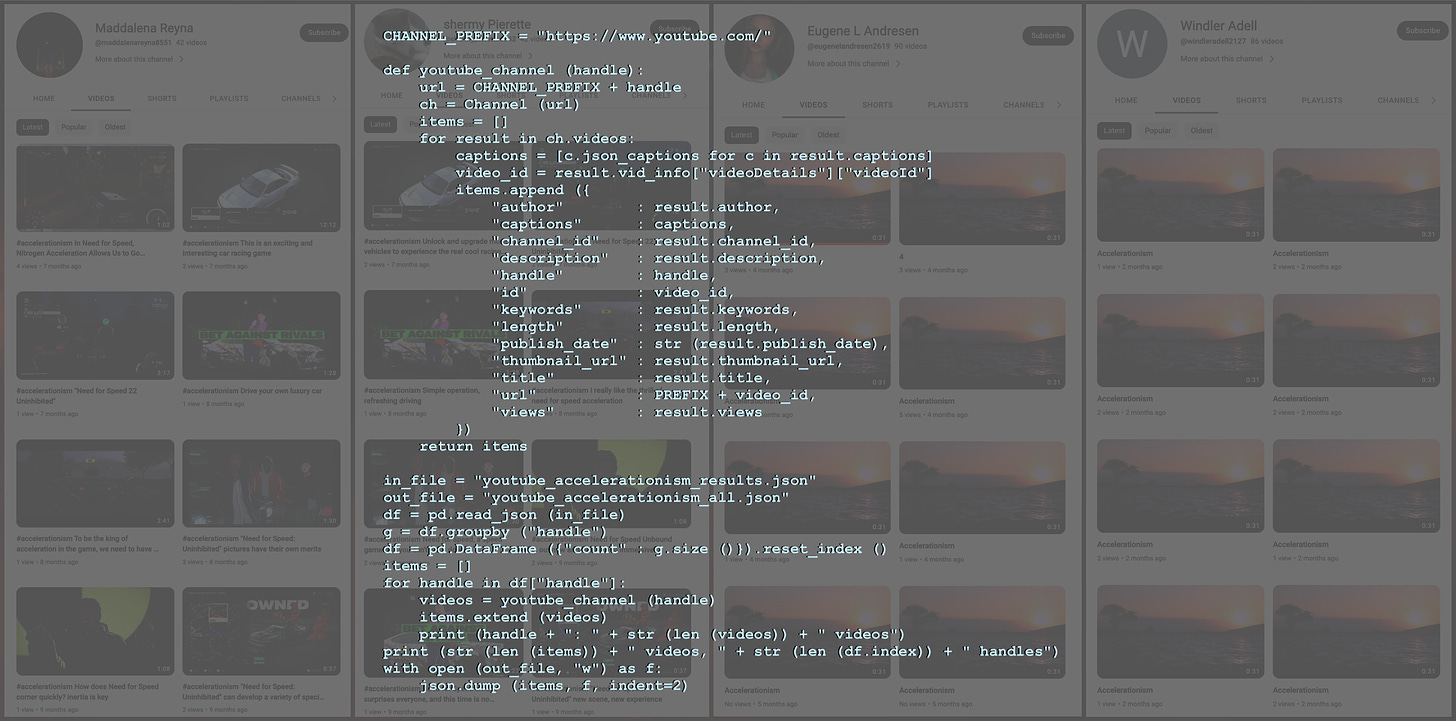 screenshot of YouTube spam with Python code superimposed on it