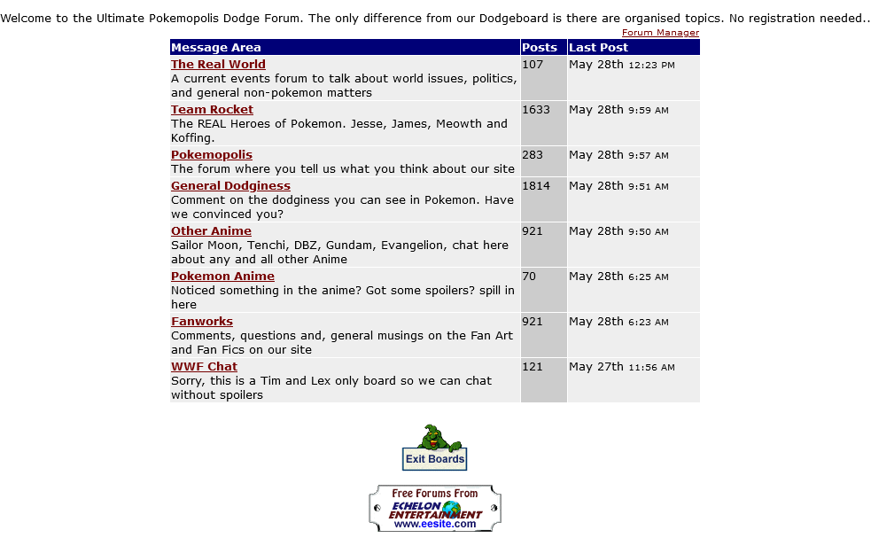 Pokemopolis forums from May 2001