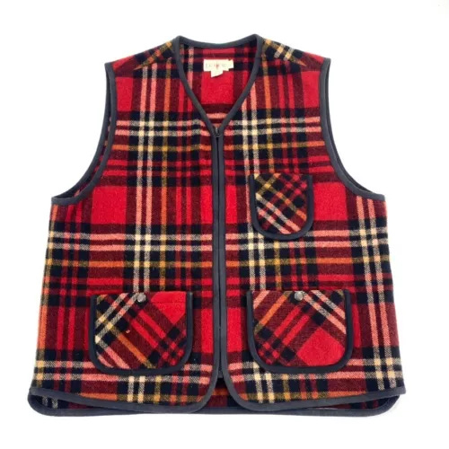 Vintage J.Crew Mens Tartan Plaid Wool Blend Hunting Vest Sz M Black Red - Picture 1 of 12