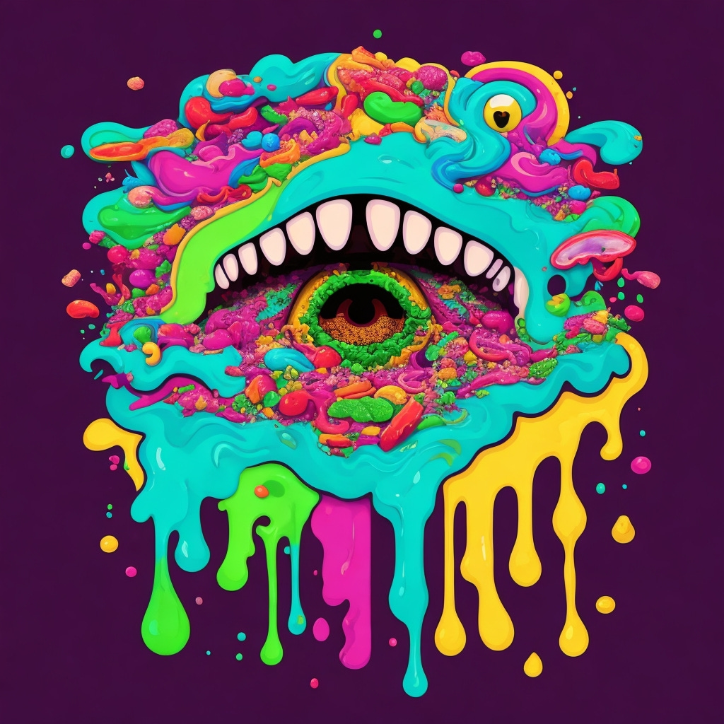 Cartoon food poisoning sick vomit psychedelic digital art