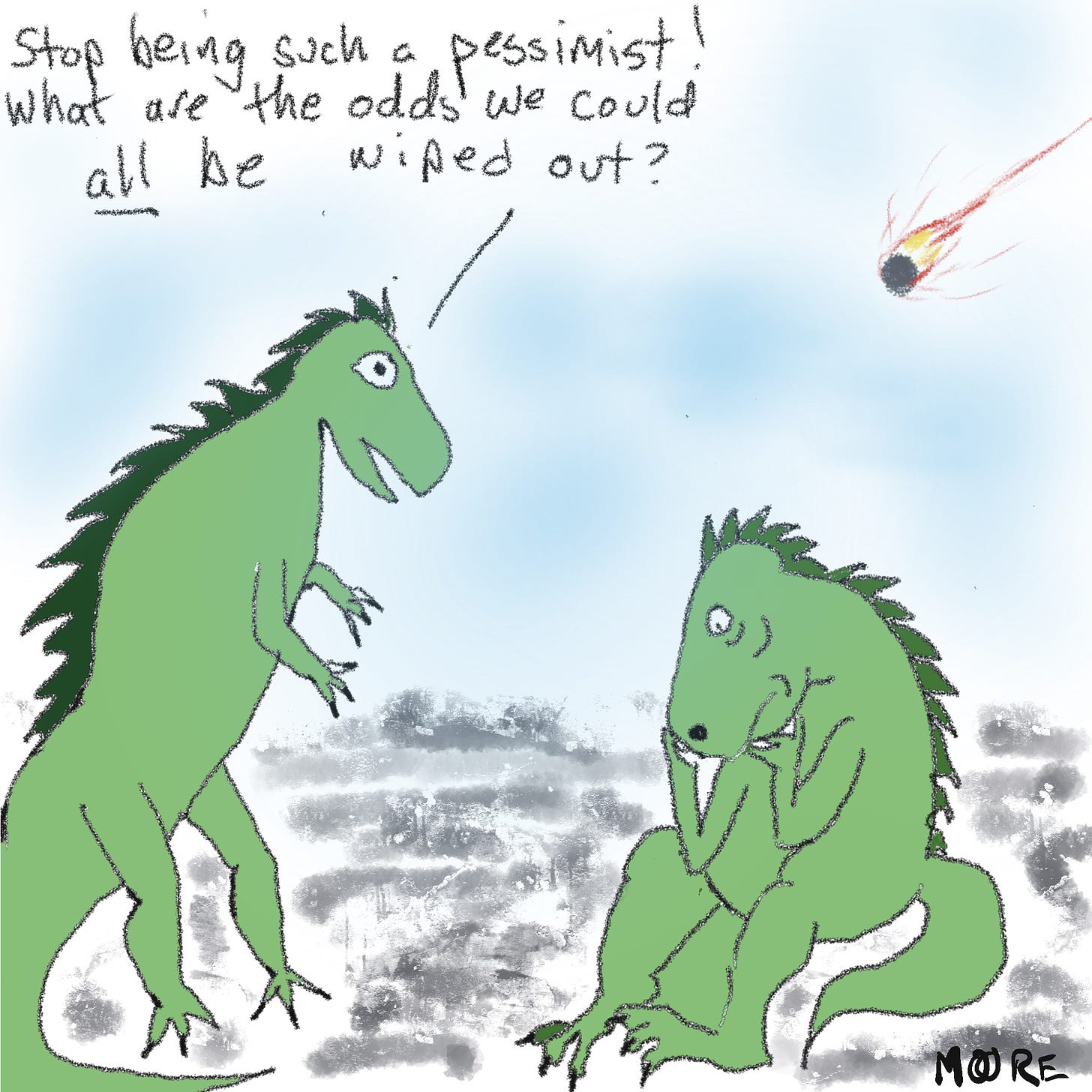 Dinosaurs with a comet 