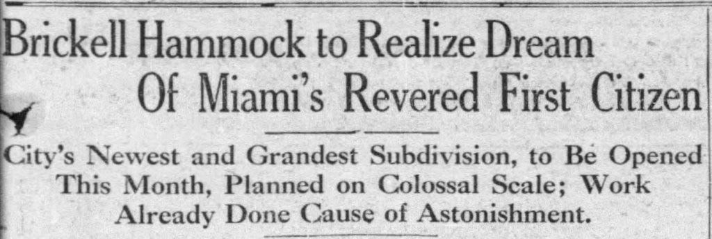  Figure 2: Headline for Brickell Hammock on December 4, 1921