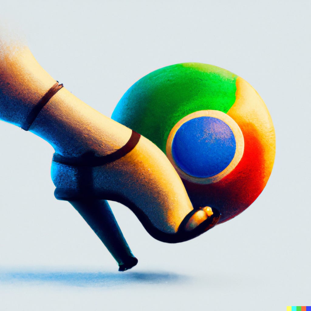“a leg kicking the google logo like a soccer ball, digital art” / DALL-E