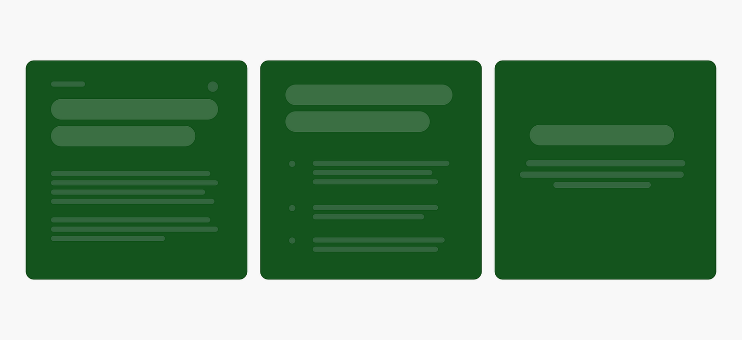 Three different screens with different amounts of information.