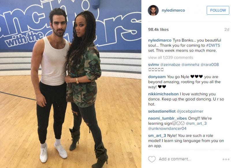 nyle di marco with tyra banks dancing with the stars shot