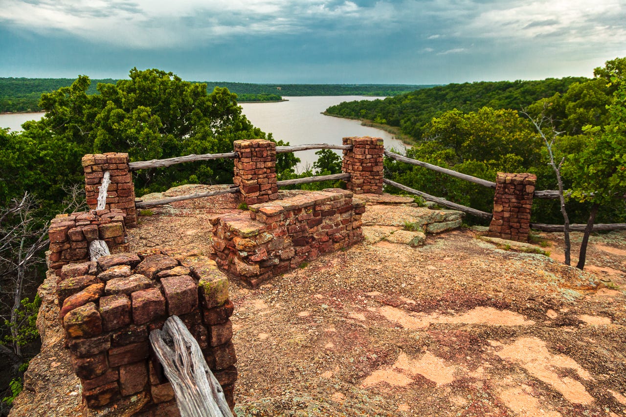 A view from a natural lookout point overlooking Lake Mineral Wells. Full description in the blog.