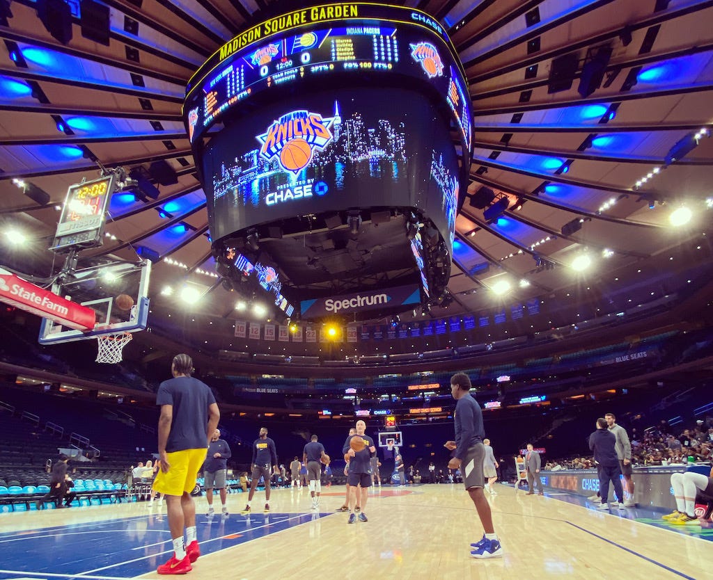 Pacers warming up to play the Knicks at Madison Square Garden in 2020.