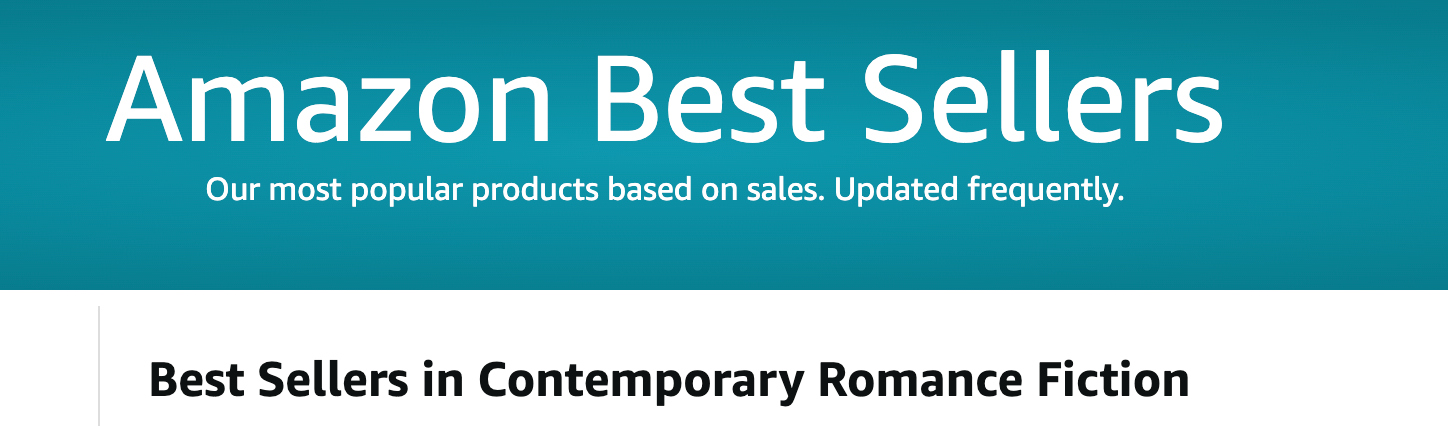 Screenshot of Amazon best sellers, contemporary romance