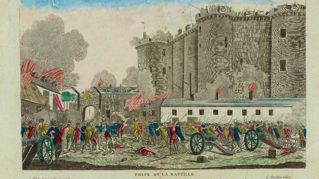 old, colored engraving: people standing with canon underneath the high walls of the ancient fortress