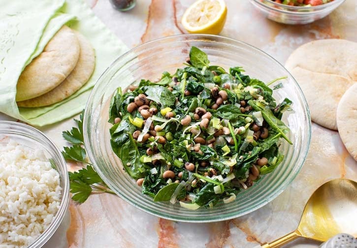 Persian-style Spinach with Leeks and Black-eyed peas 