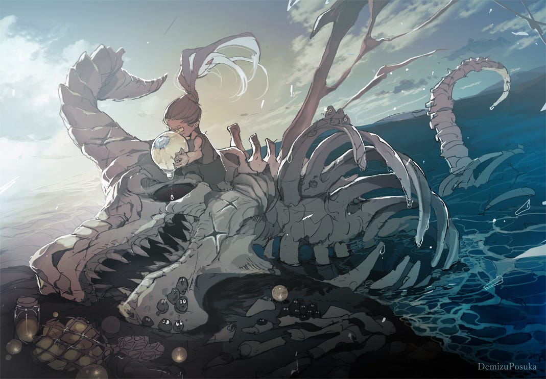 bones brown hair clouds demizu posuka dragon long hair original ...