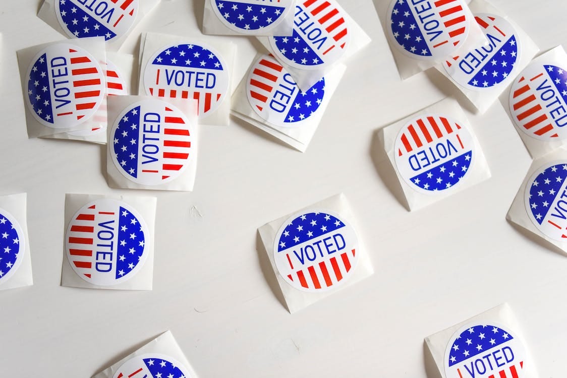 Free Stickers with I voted inscription and flag of USA Stock Photo