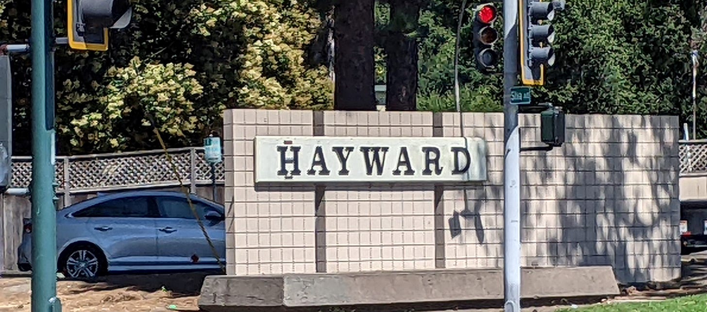 Hayward gateway sign on the corner of Jackson street and Silva avenue.