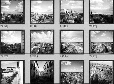provas de impressão de diversas fotos do centro histórico de são luís, cada uma numerada. são imagens de casarões, telhados e ruas antigas