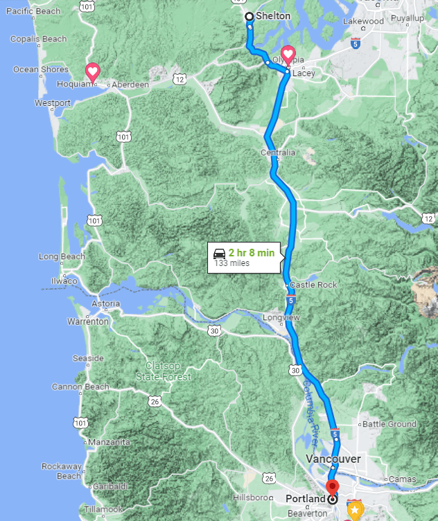 Portland to Vancouver (source: Google Maps)