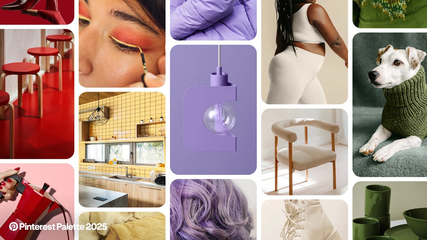 A collage of images representing the five colours in the Pinterest Palette