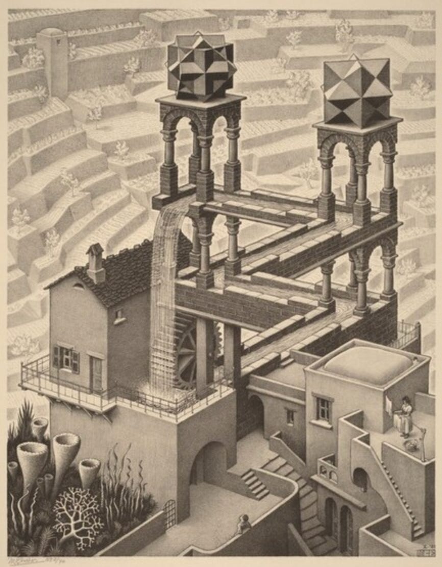 Waterfall, 1961 by M.C. Escher