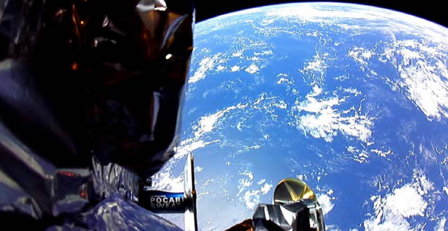 A view of the Earth with a portion of the Peregrine lander in the foreground