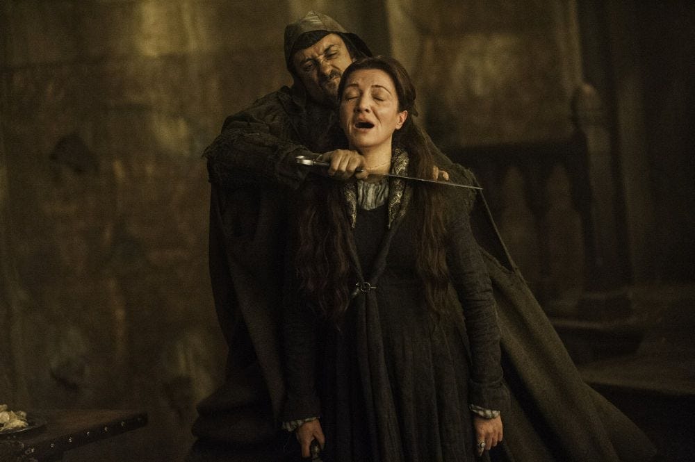 game of thrones catelyn stark red wedding throat slashed scene 2019