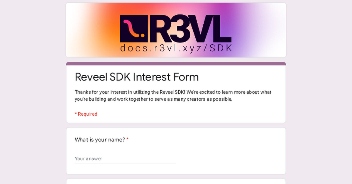 Reveel SDK Interest Form