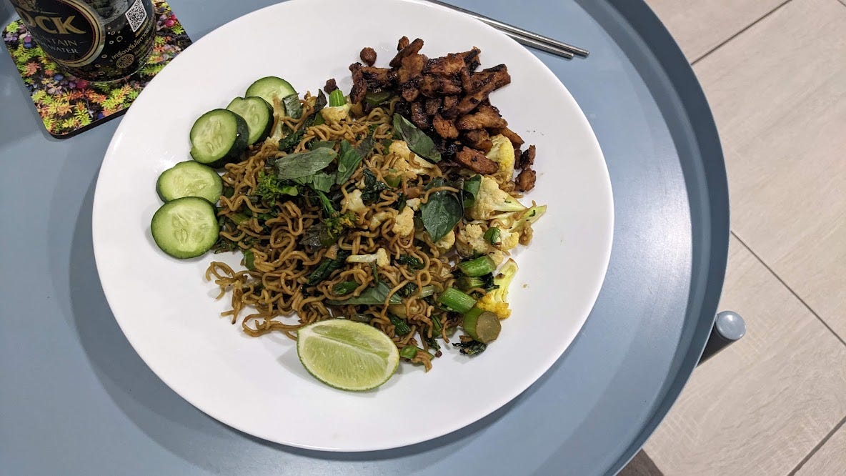 pad mama noodles, soy curls, cukes, herbs pad mama noodles, soy curls, cukes, herbs