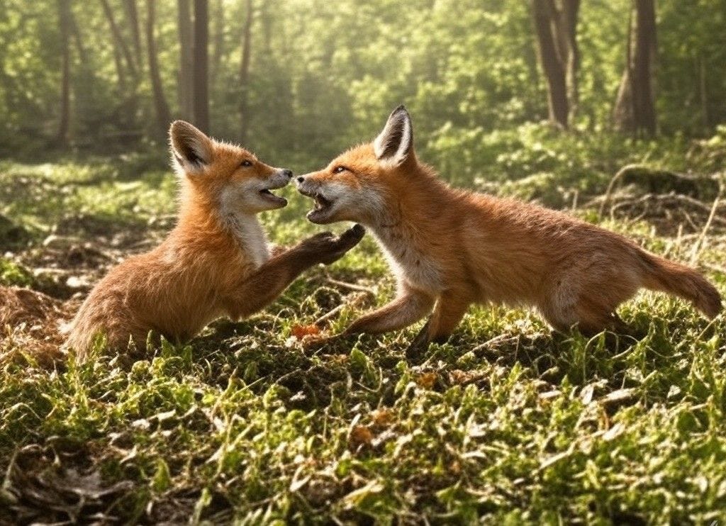 Fox Cubs Fighting