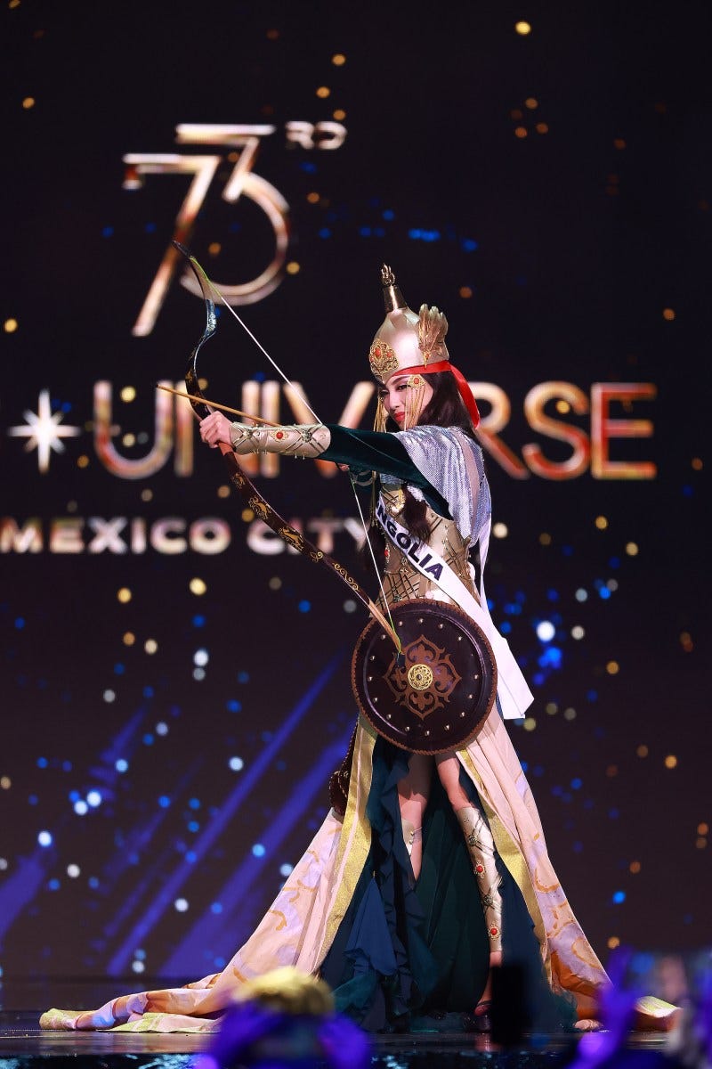 MEXICO CITY, MEXICO - NOVEMBER 14: Miss Mongolia Nominzul Zandangiin participates in the The 73rd Miss Universe Competition - Preliminary Competition at Arena Ciudad de Mexico on November 14, 2024 in Mexico City, Mexico. (Photo by Hector Vivas/Getty Images)