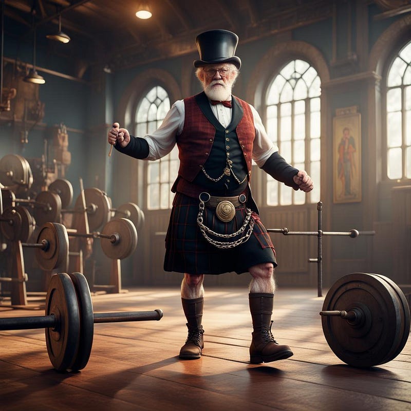 Old man in top hat, in gym