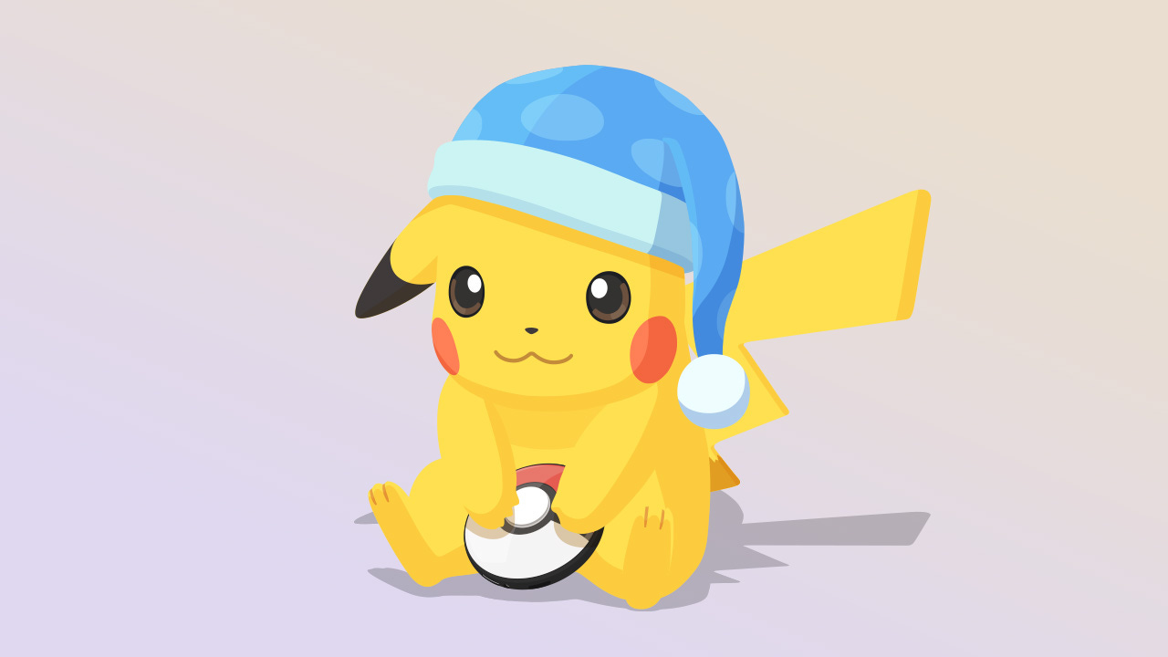 Pikachu wearing a night cap, holding the Pokémon GO Plus +