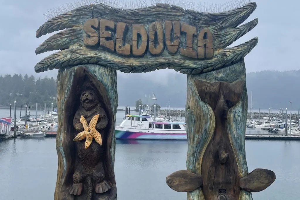 Seldovia, Alaska harbor sign.