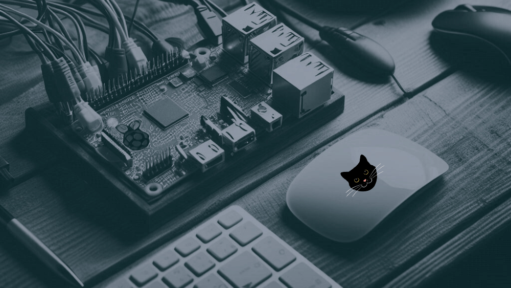 Image of mini computer and a cat face