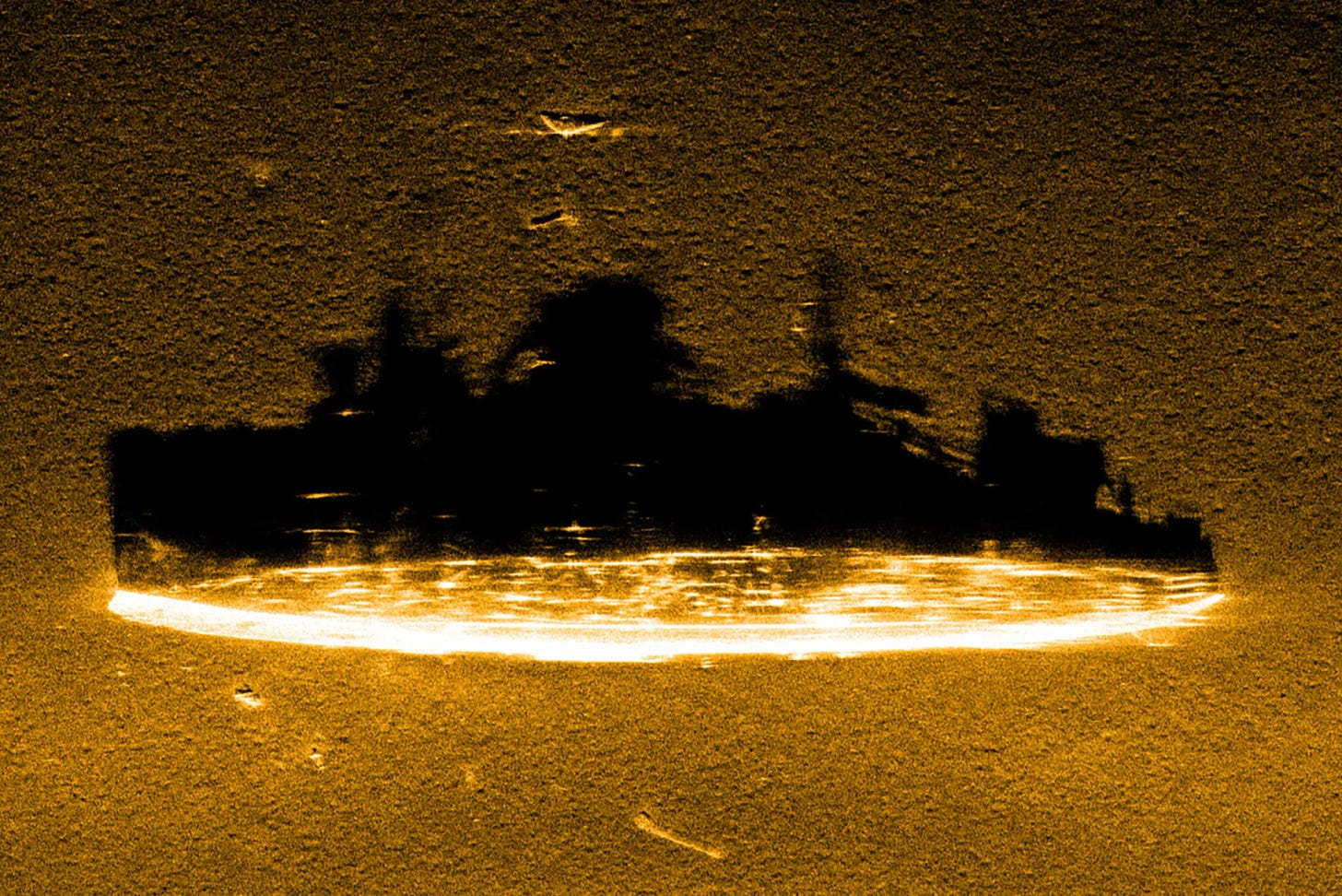 A high-resolution synthetic aperture sonar image of the USS Stewart.