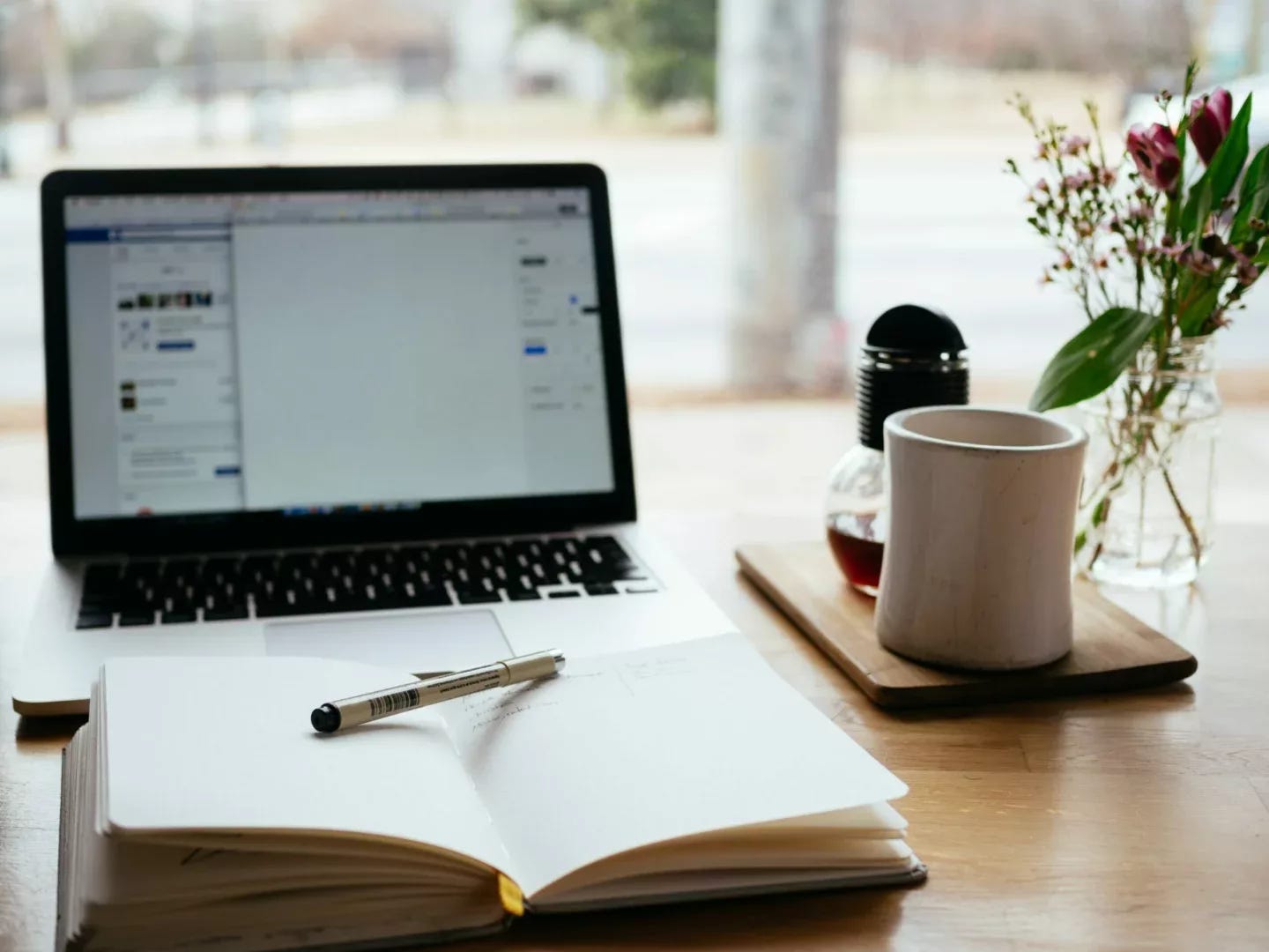 laptop, book, coffe cup, cafe photo