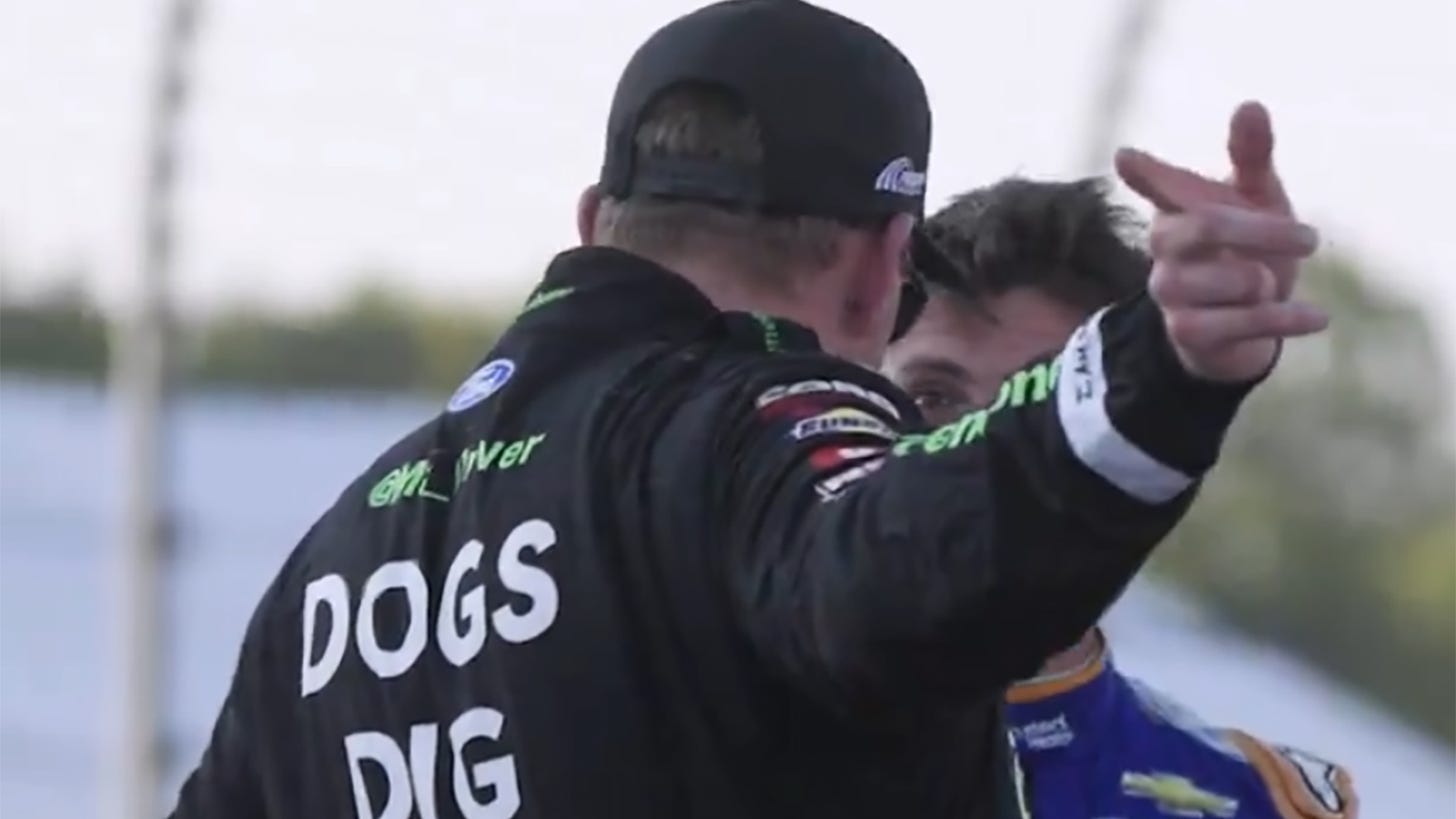 Michael McDowell confronts Zane Smith on pit road after Watkins Glen race 2024