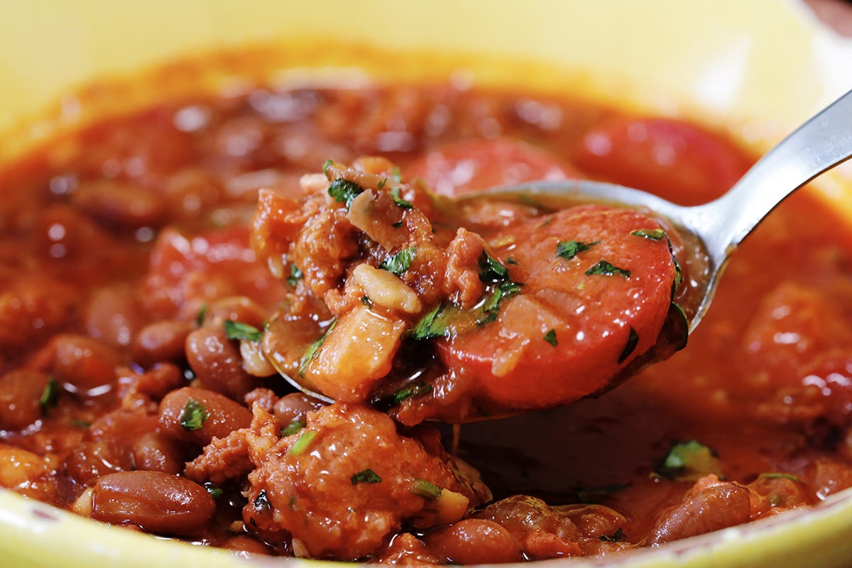 frijoles charros on spoon