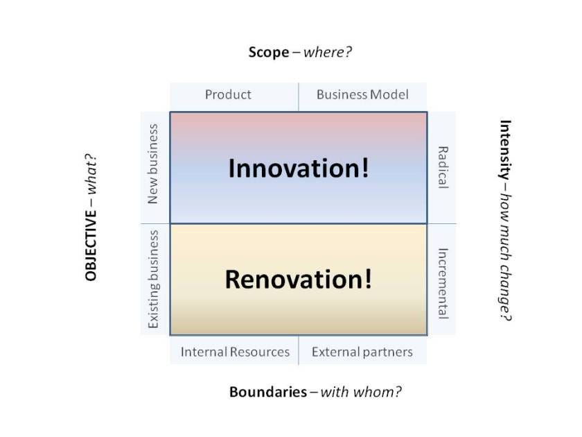 Innovation Strategy Roles Matrix (innovate vs renovate)