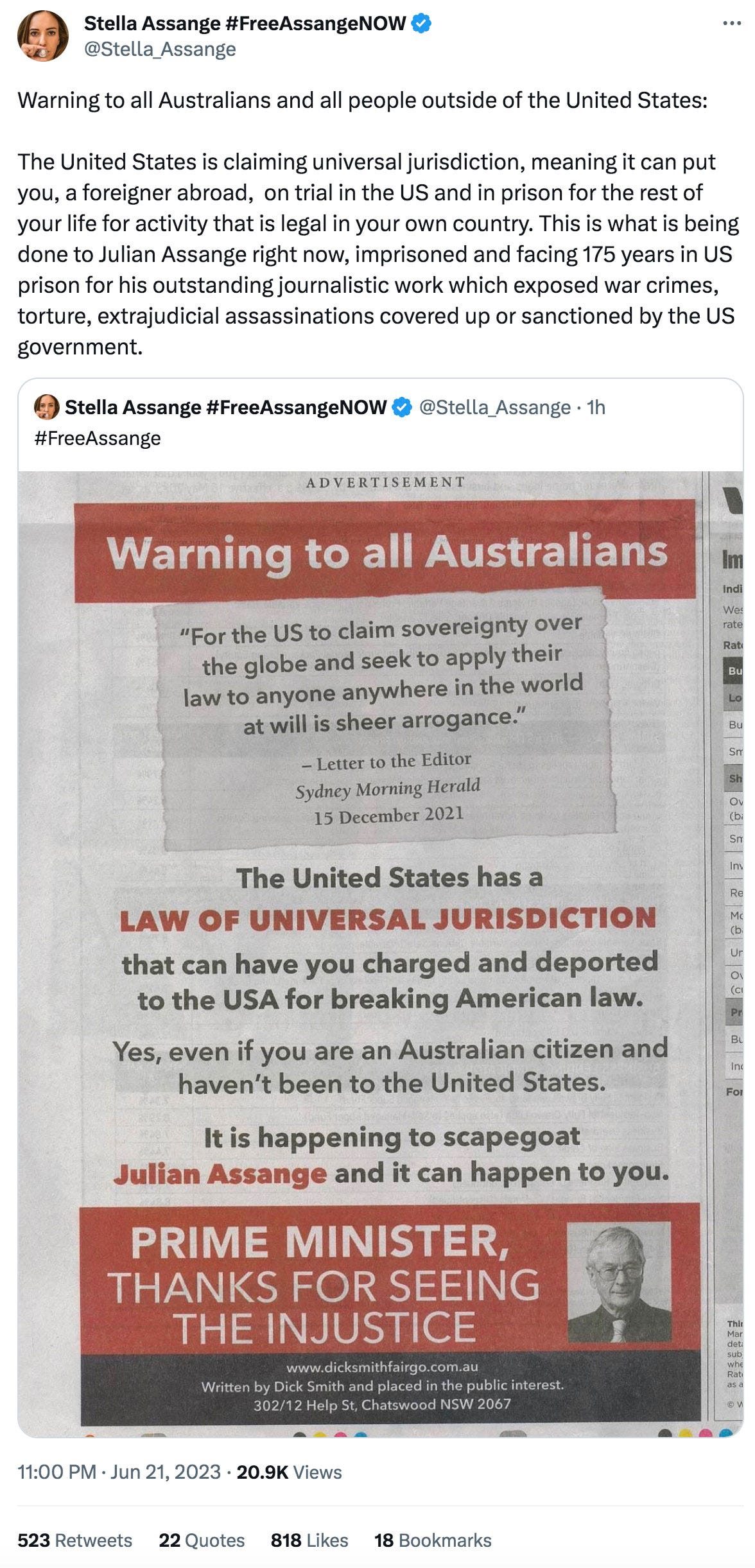 Stella Assange: Warning to All Australians
