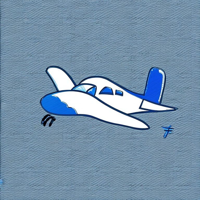 Prompt: A small blue airplane is flying through the sky in the style of an quick amateur hand drawn sketch using few strokes